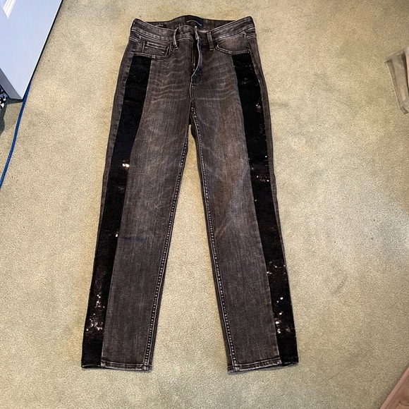 WHBM Straight leg jeans size 2 high rise regular length with sequin sides - Picture 1 of 3